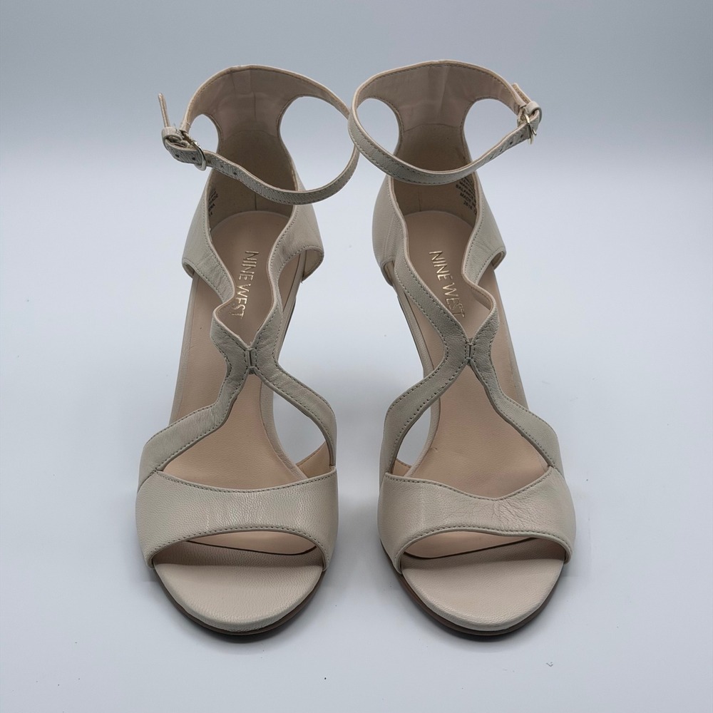 Nine West Women's 7M Ivory Leather Strappy Ankle Strap Stiletto Heel Sandals